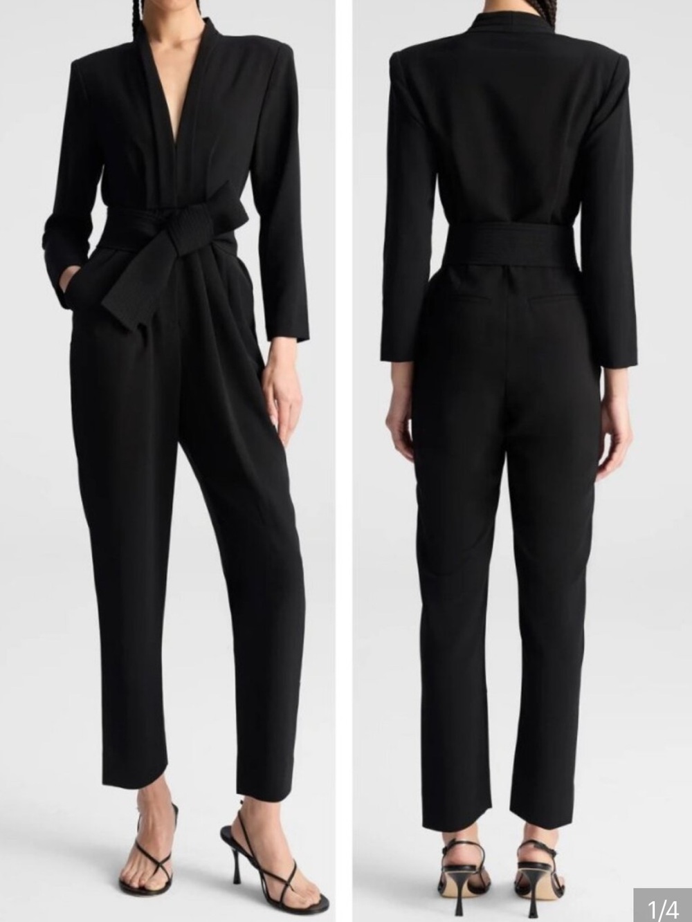 A.L.C. Black Tailored Wrap Jumpsuit with Waist Tie